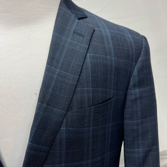 Wilfred Newman Custom Tailored 40S Blue Windowpane Plaid Bespoke Blazer Jacket - Picture 2 of 6
